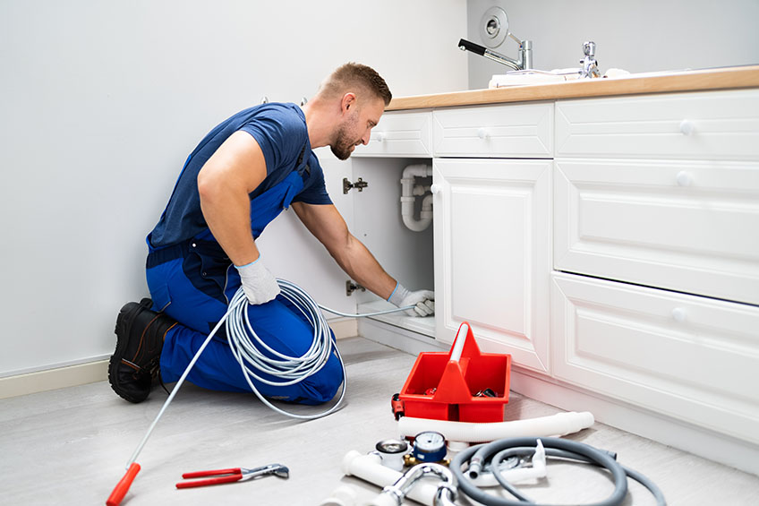 plumber cleaning clogged drains